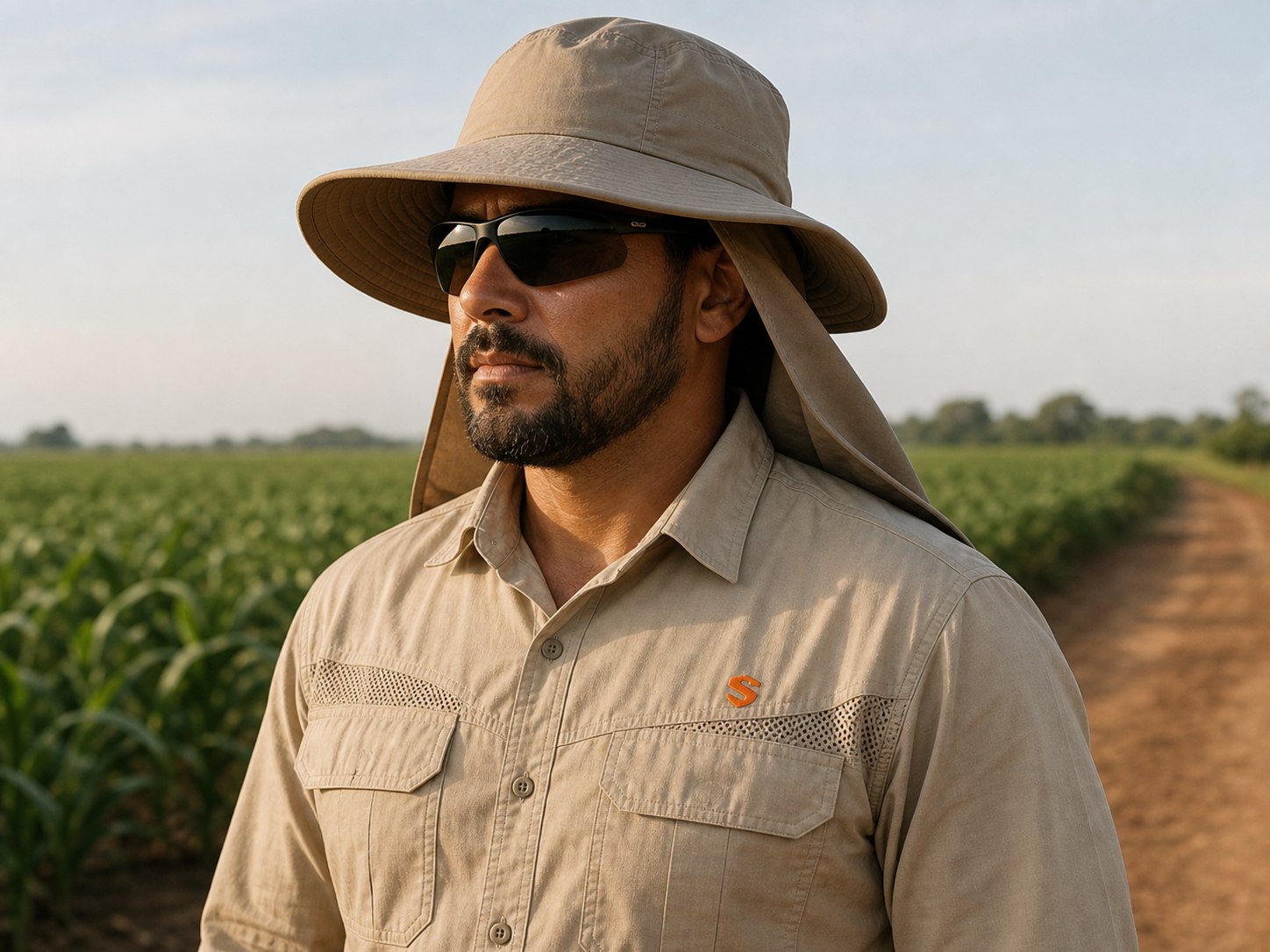 Camisa profissional com proteção UV para trabalho no campo.