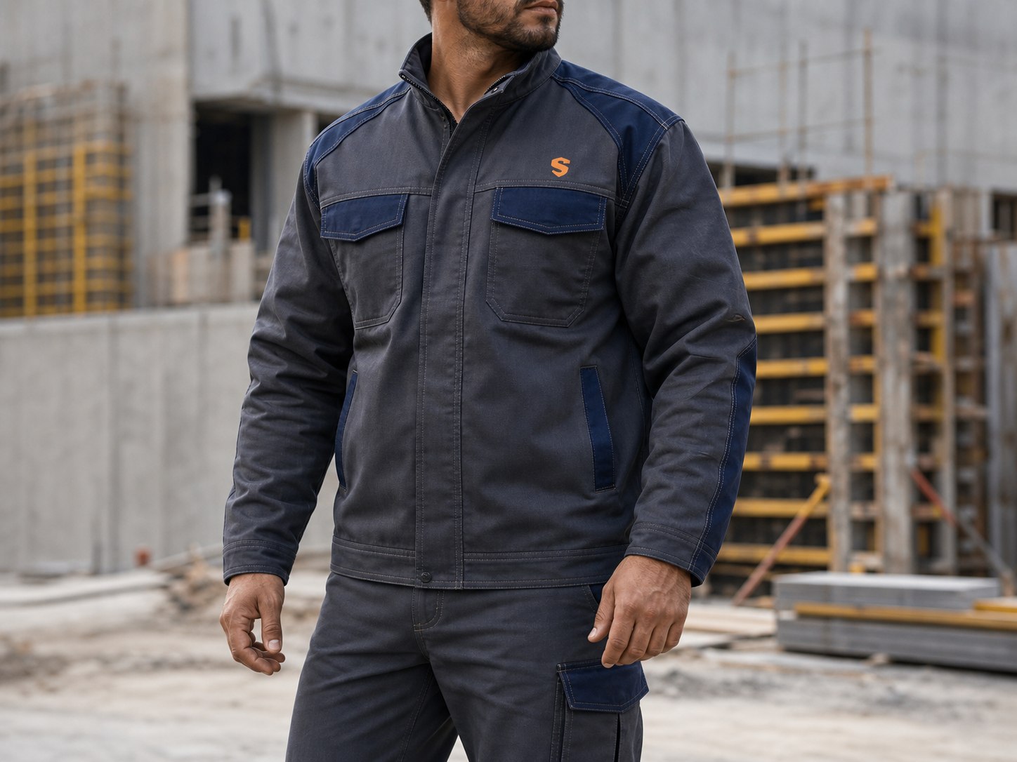 Uniforme em brim reforçado para construção personalizado com a marca Supply.